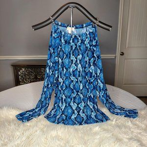 Michael Korhs X/L Blue snake print with silver chains at shoulders.